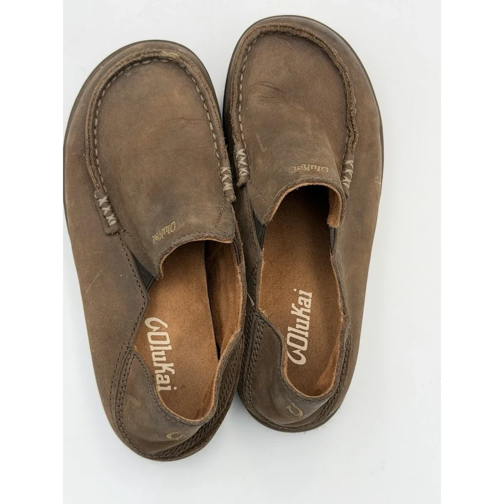 OluKai Moloa Boys 2 EU 34 Slip On Shoes Brown Leather Casual Comfort Loafers